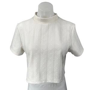 Divided by H&M White Knit Chevron Textured Mock Neck T Shirt Blouse Top Size M